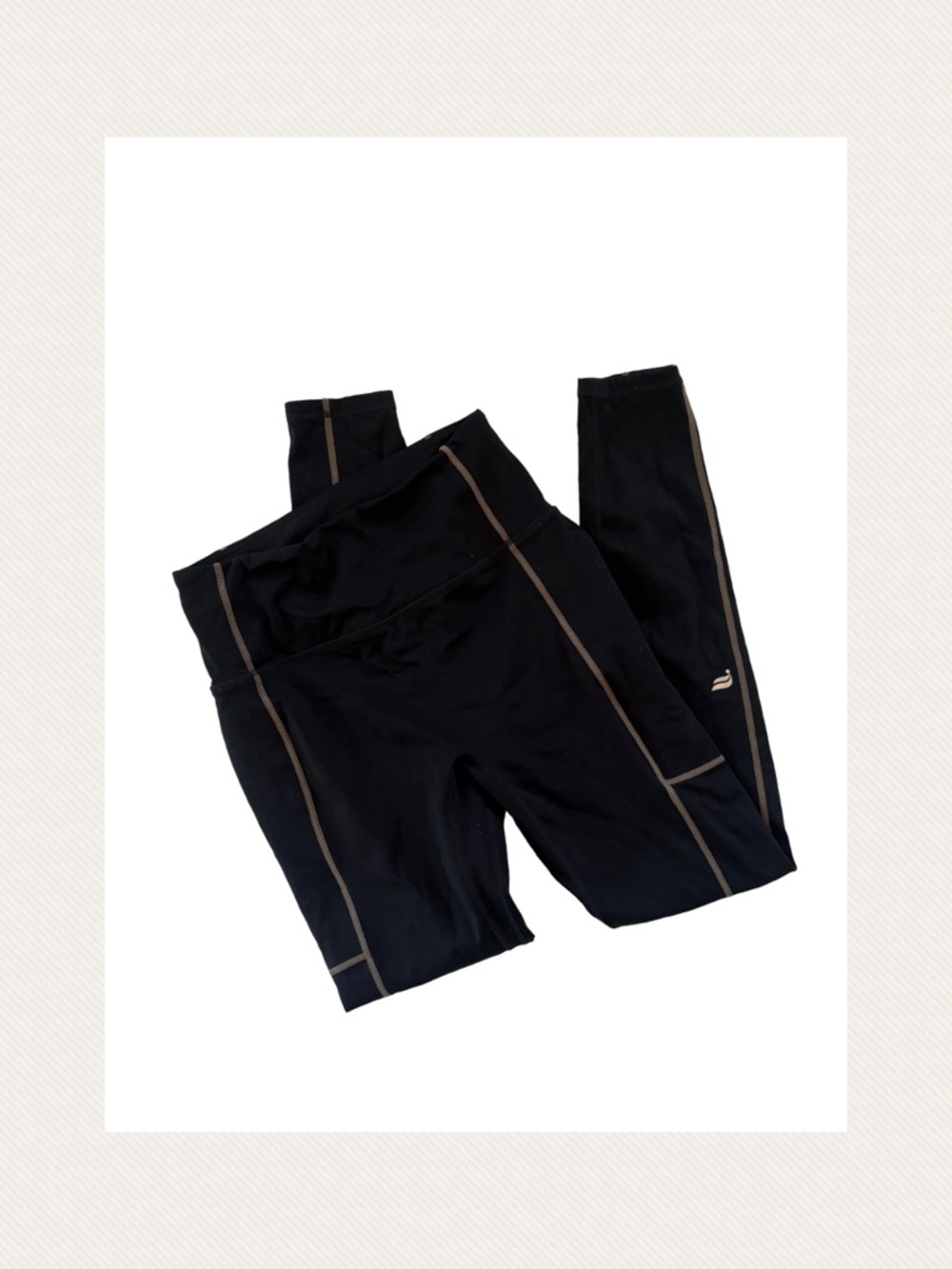 Fabletics Black Leggings with Brown Contrast Piping